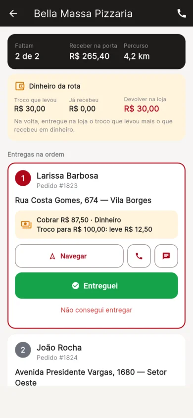 App Flagy Entregador com as paradas da rota