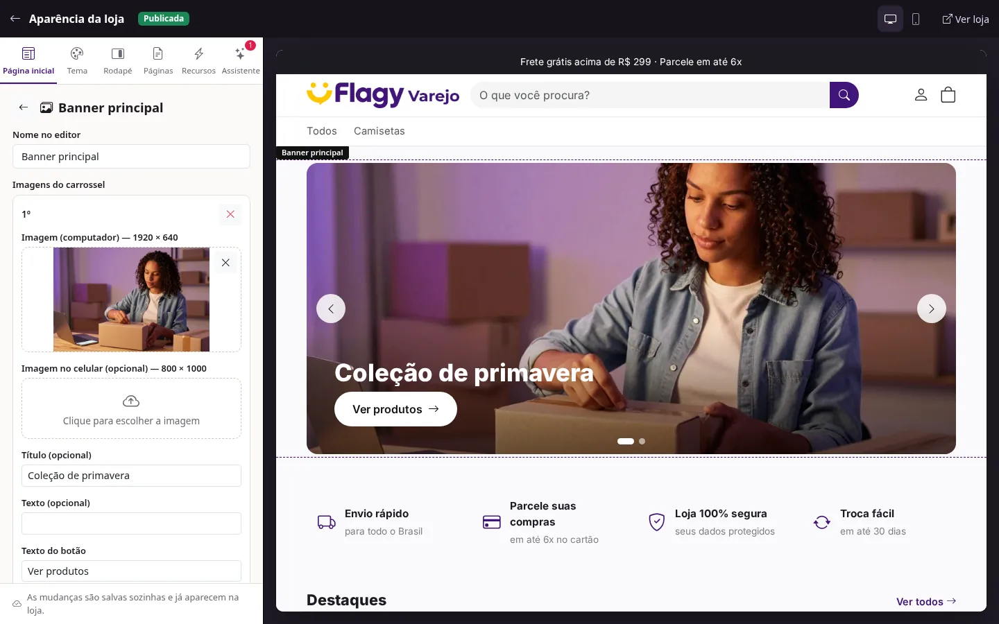 Editor visual com pré-visualização